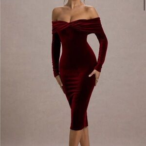 Club L London Off-Shoulder Burgundy Velvet Dress